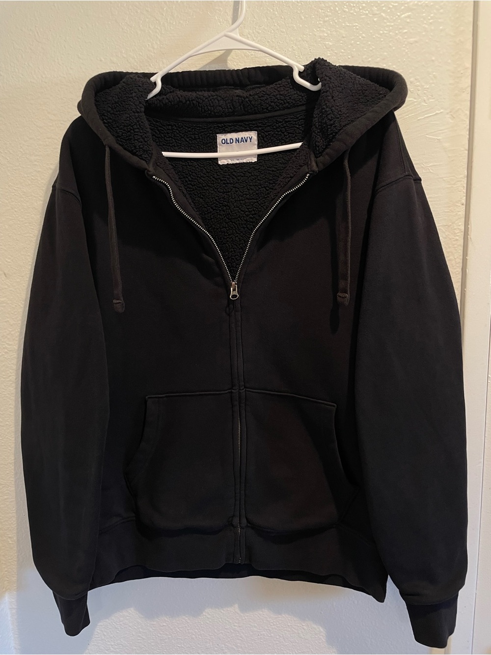Old Navy Hoodie Mens M Black Sherpa Lined Full Zip Heavyweight Sweatshirt